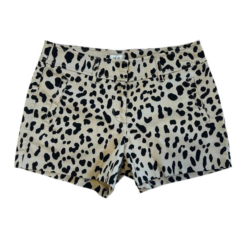 Cache Women's Chino Shorts Leopard Animal Print Black Tan Size 4 Mob Wife